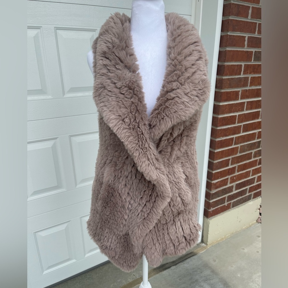 Soft Surroundings Taupe Faux Fur Draped Vest, Size Medium